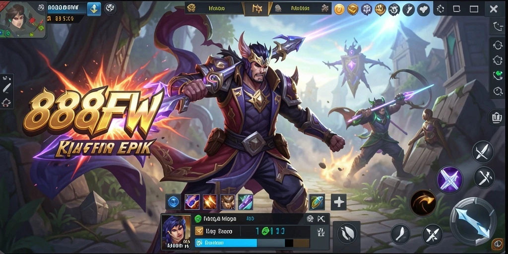 Tangkapan layar dari gameplay seru 888FW dalam pertarungan MOBA.