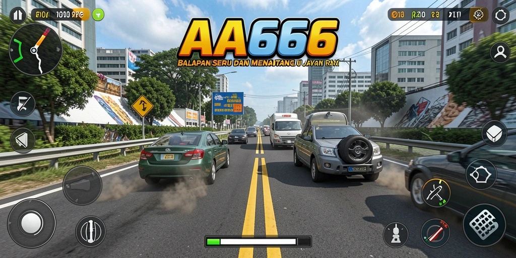 Screenshot gameplay AA666 menampilkan aksi balapan yang mendebarkan.