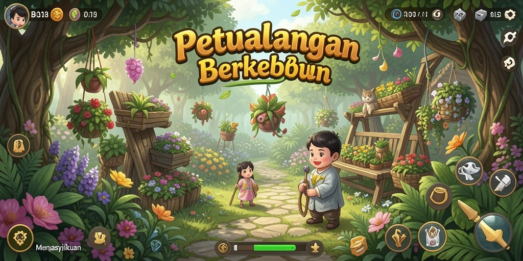 Tangkapan layar gameplay BOS138 menampilkan pertanian yang subur dan beragam tanaman.