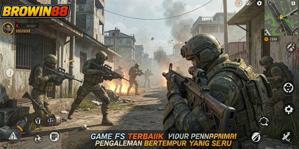Screenshot gameplay BROWIN88 menunjukkan aksi tembak-menembak yang seru.