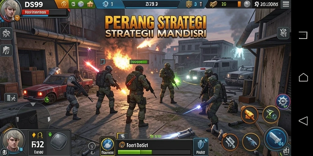 Screenshot DS99 menampilkan aksi strategis dalam pertempuran yang intens.