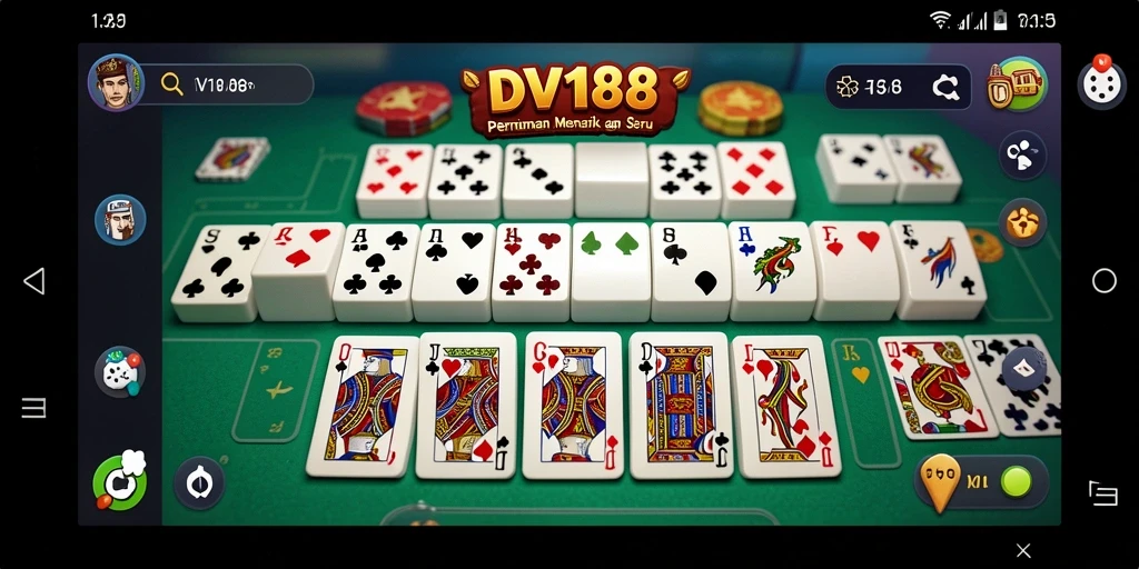 Tangkapan layar dari gameplay menarik DV188 yang menampilkan berbagai strategi Domino.
