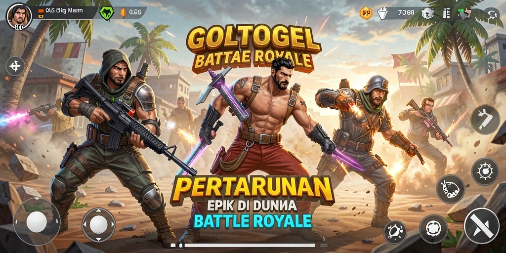 Tampilan gameplay GOLTOGEL yang menegangkan dalam pertempuran Battle Royale.