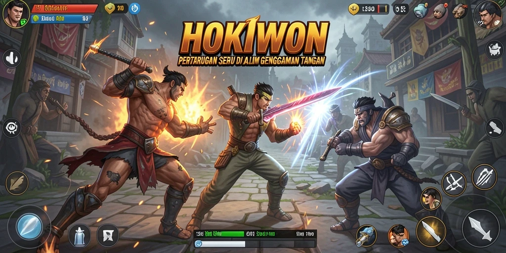 Tangkapan layar HOKIWON menampilkan aksi pertarungan yang mendebarkan dan karakter-karakter unik.