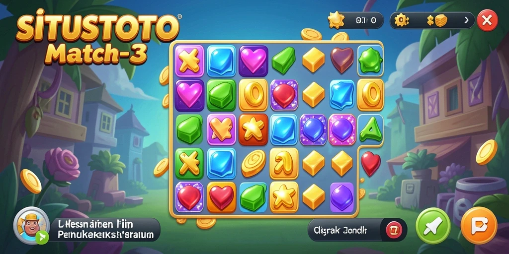 Tampilan penuh warna dari gameplay Match-3 yang menantang.