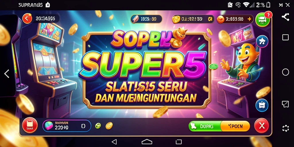 Tampilan gameplay menarik dari SUPER5 dengan berbagai simbol slot.