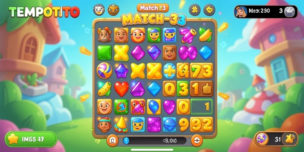 Screenshot gameplay TEMPOTOTO dengan tampilan match-3 yang seru.